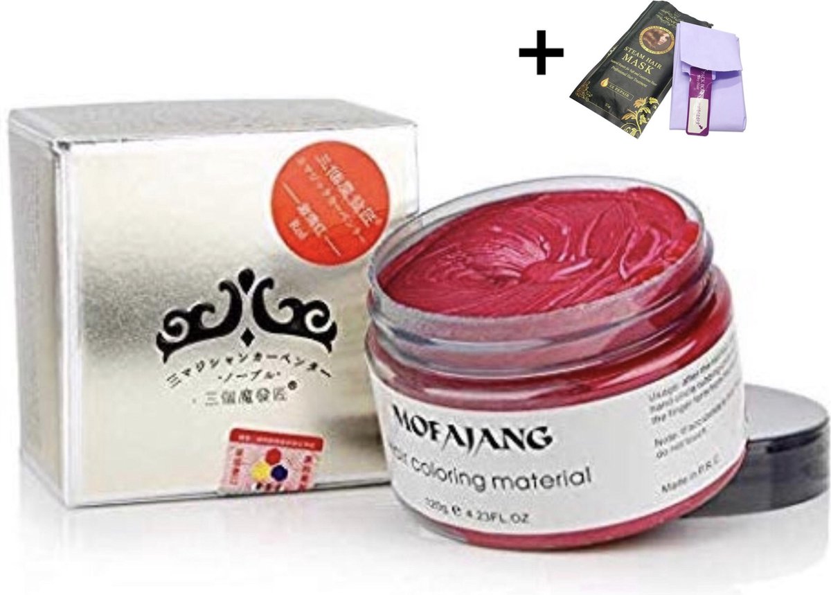   Japanse Haarkleur wax|Rood|Inclusief haarmasker met haarcap|Haarverf|Tijdelijk haarkleur verandering|Carnaval/Cosplay natuurlijk haarcrème|